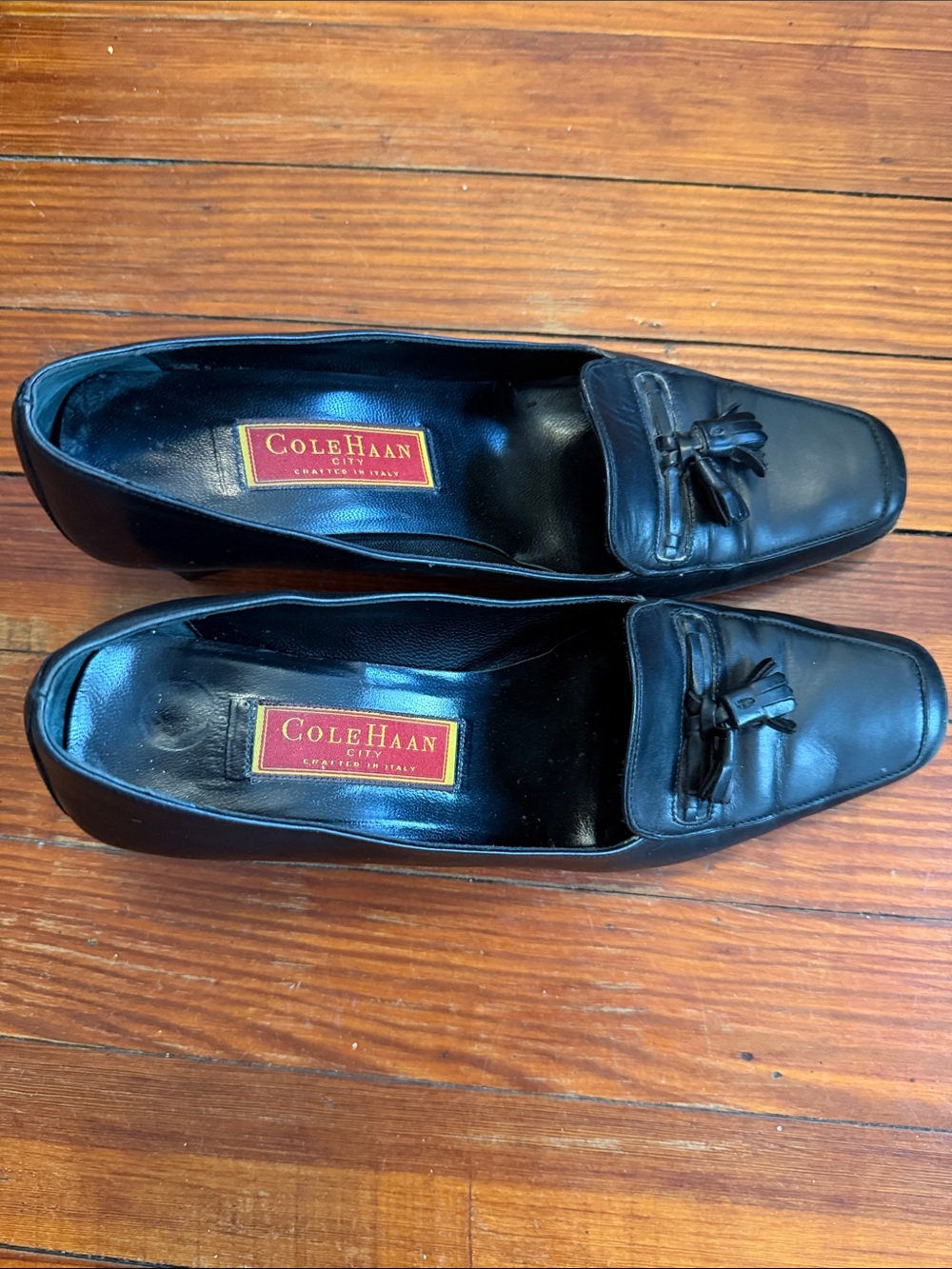 Cole Haan Black Leather Tassel Slip-On Heels Size 8B